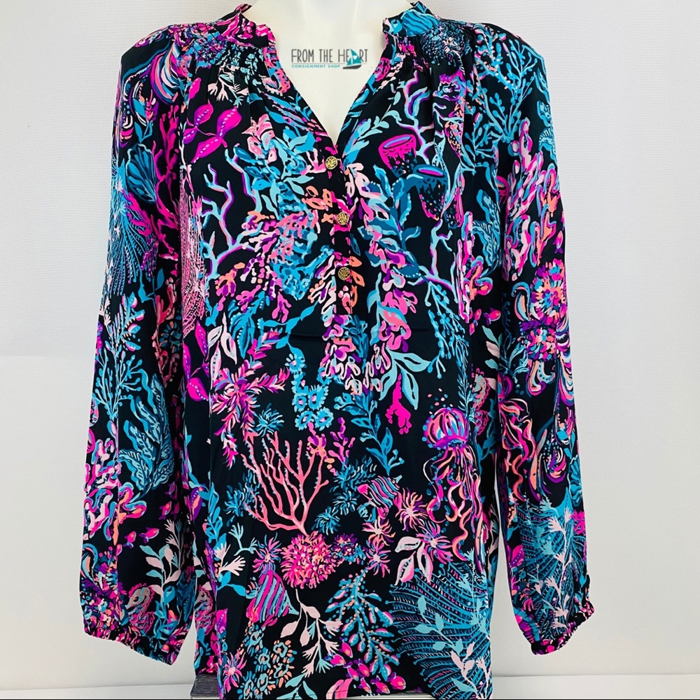 Lilly Pulitzer Coral Balloon Sleeve Top large